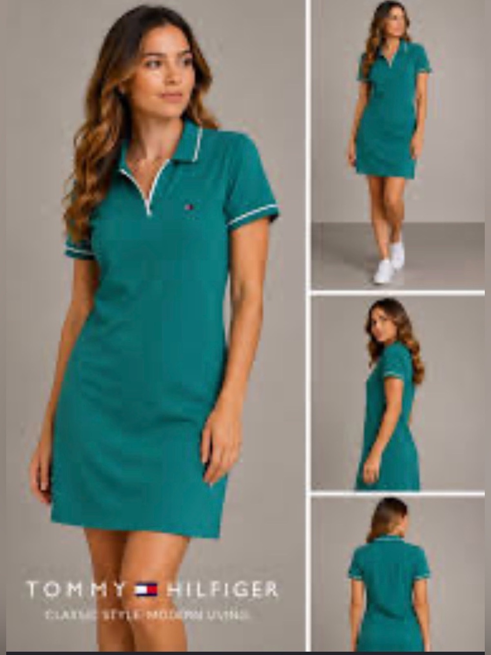 Tommy Hilfiger Teal Polo Shirt Dress with Contrast Piping